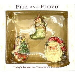 Fitz And Floyd Vintage Glass Christmas Ornaments 2004 Glass Santa Stocking Bunny